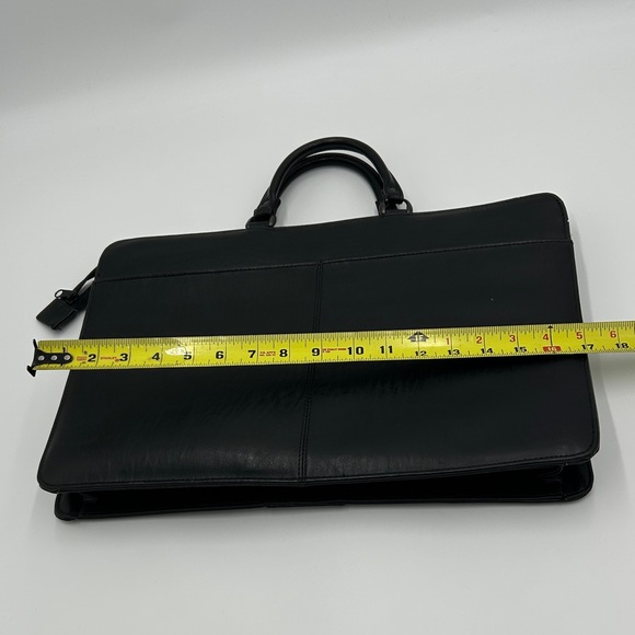 Men's Black Leather Briefcase Softshell Multi Compartment Zipper Professional - Picture 4 of 12